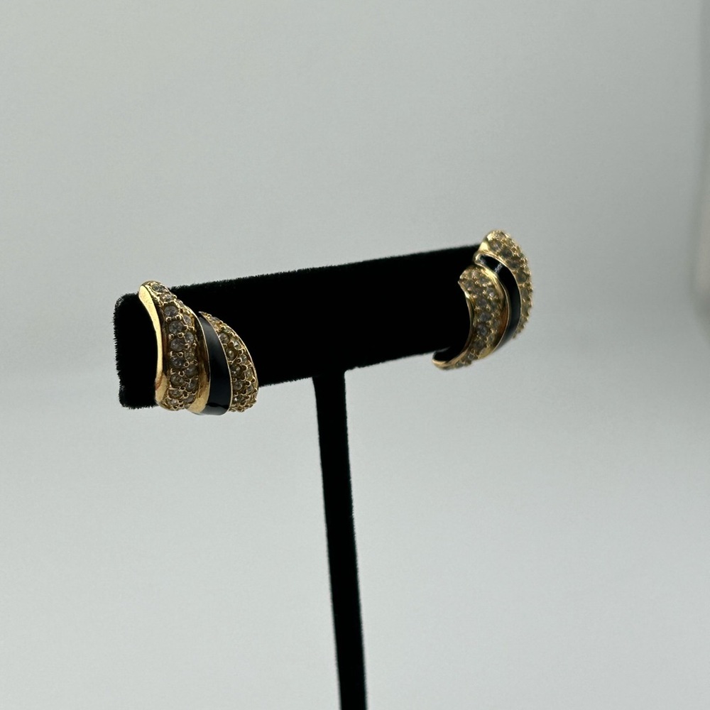 Christian DIOR Vintage earrings with crystals and black enamel - Picture 5 of 8